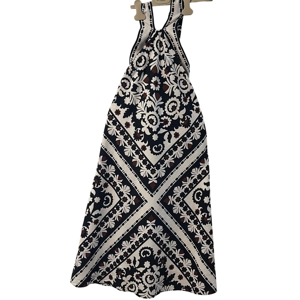 Ann Taylor Linen Blend Halter Midi Dress Black White Floral Tile Print Size 0